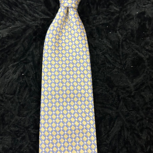 Turnbull & Asser Yellow Blue Geometric Silk Tie - Picture 6 of 6